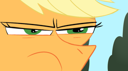 Size: 1267x703 | Tagged: safe, color edit, edit, edited screencap, editor:binkyt11, screencap, applejack, earth pony, pony, grannies gone wild, angry, animatic, colored, female, glare, mare