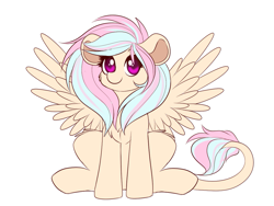 Size: 1133x853 | Tagged: safe, artist:confetticakez, oc, oc only, oc:bluebelle, hippogriff, hybrid, pony, cute, female, looking at you, mare, ocbetes, simple background, sitting, smiling, solo, spread wings, white background