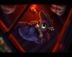 Size: 1000x790 | Tagged: dead source, safe, artist:dezzoi, spike, dragon, blanket, candle, looking up, male, night, prone, solo