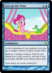 Size: 375x523 | Tagged: safe, gummy, pinkie pie, earth pony, pony, card, cloud, cute, hot air balloon, magic the gathering, sky, trading card