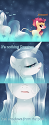 Size: 879x2232 | Tagged: safe, artist:loyaldis, princess silver swirl, oc, pony, unicorn, g2, comic, crying, duo, female, g2 to g4, mare, sad, unnamed oc