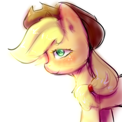 Size: 2000x2000 | Tagged: safe, artist:zefirka, applejack, earth pony, pony, female, freckles, mare, no pupils, simple background, sketch, smiling, solo, traditional art, white background