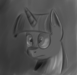 Size: 935x909 | Tagged: safe, artist:itsthinking, derpibooru import, twilight sparkle, frown, monochrome, solo