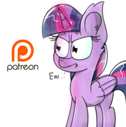 Size: 1009x1017 | Tagged: safe, artist:pastelhorses, derpibooru import, twilight sparkle, twilight sparkle (alicorn), alicorn, pony, eww, glowing horn, link in description, magic, patreon, patreon logo, solo, text