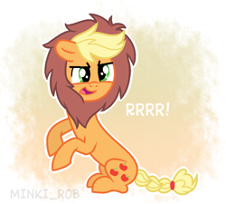 Size: 1000x900 | Tagged: safe, artist:minki-rob, applejack, earth pony, pony, animal costume, applelion, braid, clothes, costume, sitting, solo