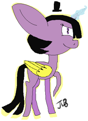 Size: 348x475 | Tagged: safe, artist:lavenderheart, twilight sparkle, twilight sparkle (alicorn), alicorn, pony, bill cipher, crossover, glowing horn, gravity falls, impossibly large ears, ms paint, simple background, solo, white background