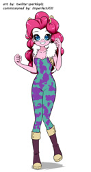 Size: 638x1200 | Tagged: safe, artist:twilite-sparkleplz, pinkie pie, equestria girls, anime, boots, clothes, commission, commissioner:imperfectxiii, costume, crossover, female, looking at you, mina ashido, my hero academia, namesake, pinky's hero costume, shoes, simple background, smiling, white background
