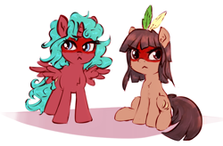 Size: 1006x661 | Tagged: safe, artist:sapsan, oc, oc only, oc:equie, oc:kuruminha, pony, brchan, feather, female, filly, indigenous brazilian, mascot, ponified, simple background, white background