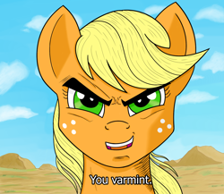 Size: 1500x1300 | Tagged: safe, artist:blastjango, applejack, earth pony, pony, /mlp/, dragon ball z, female, gohan, mare, ponified meme, reaction image, solo