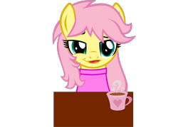 Size: 7000x5000 | Tagged: safe, artist:the smiling pony, edit, fluttershy, pegasus, pony, absurd resolution, coffee, cute, female, mare, open mouth, simple background, solo, transparent background, vector