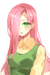 Size: 526x785 | Tagged: safe, artist:瑞博, fluttershy, human, anime, female, humanized, simple background, solo, white background