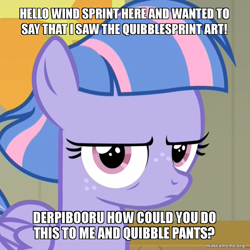 Size: 800x800 | Tagged: artist needed, safe, derpibooru exclusive, edit, edited screencap, screencap, wind sprint, pegasus, pony, common ground, season 9, spoiler:s09, annoyed, caption, cropped, derpibooru, disapproval, exclamation point, exploitable meme, female, filly, foal, freckles, frown, glare, implied quibblesprint, implied shipping, implied straight, lidded eyes, looking at you, looking back, looking back at you, meme, memegenerator, meta, nostrils, outdoors, question, question mark, quibblesprint, reaction image, shipping, solo, straight, symbol, text, text edit, wall of tags, watermark, website, wind sprint is not amused
