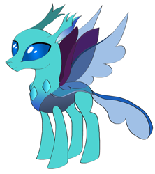 Size: 1368x1544 | Tagged: safe, artist:crummy-pheonix, oc, oc only, changedling, changeling, to where and back again, blue changeling, simple background, solo, spread wings, white background