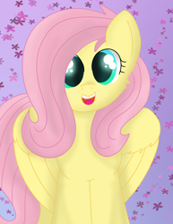 Size: 2550x3300 | Tagged: safe, artist:skyflys, fluttershy, pegasus, pony, abstract background, cute, looking at you, shyabetes, smiling, solo