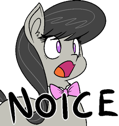 Size: 468x493 | Tagged: safe, artist:reiduran, edit, octavia melody, earth pony, pony, bowtie, caption, cockney, cute, ear fluff, female, image macro, mare, meme, nice, noice, octchavia, open mouth, reaction image, simple background, solo, tavibetes, text, transparent background