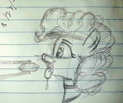 Size: 1024x862 | Tagged: safe, artist:ponetistic, pinkie pie, earth pony, pony, choker, chopsticks, food, lined paper, solo, sushi, tongue out, traditional art