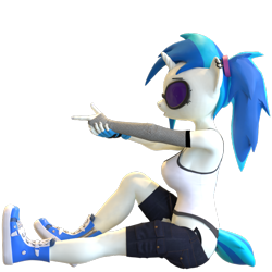 Size: 720x720 | Tagged: safe, artist:pixel-perry, dj pon-3, vinyl scratch, anthro, plantigrade anthro, 3d, alternate hairstyle, blender, clothes, ear piercing, explicit source, finger gun, fingerless gloves, glasses, gloves, piercing, ponytail, pose, shoes, shorts, simple background, sneakers, solo, tanktop, transparent, transparent background