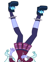 Size: 2850x3622 | Tagged: safe, sugarcoat, equestria girls, clothes, crystal prep academy uniform, high heels, leg, leggings, school uniform, shoes, simple background, skirt, socks, solo, upside down, white background