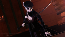 Size: 3690x2076 | Tagged: safe, artist:princeoracle, octavia melody, anthro, earth pony, 3d, clothes, female, katana, mare, solo, source filmmaker, sword, weapon