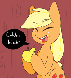 Size: 917x1000 | Tagged: safe, artist:askapplejacktoo, applejack, earth pony, pony, apple, askapplejacktoo, food, solo