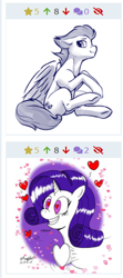 Size: 258x579 | Tagged: safe, derpibooru import, rarity, soarin', pony, unicorn, derpibooru, female, juxtaposition, male, meta, shipping, soarity, straight