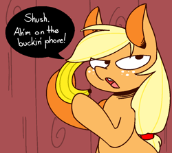 Size: 900x802 | Tagged: safe, artist:askapplejacktoo, applejack, earth pony, pony, accent, ask, askapplejacktoo, banana, bananaphone, food, solo, tumblr