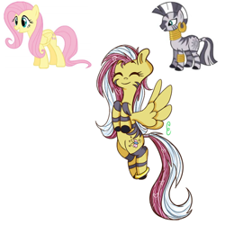 Size: 540x540 | Tagged: safe, artist:ask-cheri, fluttershy, zecora, hybrid, pegasus, pony, zebra, commissioner:bigonionbean, female, fusion, mare, simple background, white background, zebrasus