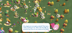 Size: 2436x1125 | Tagged: safe, idw, pinkie pie, trouble shoes, earth pony, living apple, pony, night of the living apples, spoiler:comic, spoiler:comic32, spoiler:comic33, apple, apple pinkie, apple tree, autumn, food, game screencap, gameloft, idw showified, nightmare night, speech bubble, sweet apple acres, tree