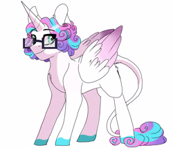 Size: 3500x3000 | Tagged: safe, artist:scarletskitty12, princess flurry heart, alicorn, pony, alternate hairstyle, cute, flurrybetes, glasses, leonine tail, looking back, next generation, offspring, older, simple background, smiling, solo, white background