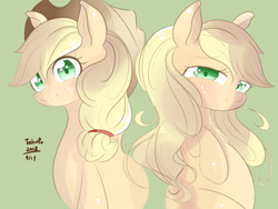 Size: 1168x879 | Tagged: safe, artist:tohupo, applejack, earth pony, pony, applejack's hat, cowboy hat, duality, female, hat, hatless, looking at you, mare, missing accessory