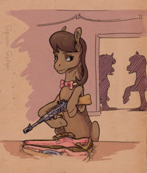 Size: 700x820 | Tagged: safe, artist:adeptus-monitus, octavia melody, earth pony, pony, female, gun, mafia, mafia octavia, mare, solo, thompson, tommy gun, weapon