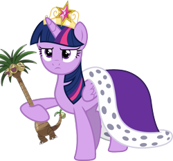 Size: 1097x1024 | Tagged: safe, artist:kevinerino, derpibooru import, twilight sparkle, twilight sparkle (alicorn), alicorn, pony, alolan exeggutor, clothes, crown, exploitable meme, female, folded wings, jewelry, mare, meme, pokémon, regalia, robe, scepter, simple background, solo, transparent background, twilight scepter, twilight scepter meme, vector