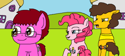 Size: 1167x524 | Tagged: safe, artist:logan jones, cheese sandwich, pinkie pie, oc, oc:logan berry, earth pony, pony, distracted boyfriend meme, implied cheesepie, implied shipping, implied straight, ponyville