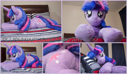 Size: 8640x5076 | Tagged: safe, artist:plushwaifus, derpibooru import, twilight sparkle, absurd resolution, bed, irl, life size, looking at you, photo, plushie, prone, solo