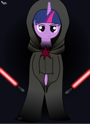 Size: 1700x2338 | Tagged: safe, artist:victoria-luna, derpibooru import, twilight sparkle, lightsaber, sith, solo, star wars, weapon