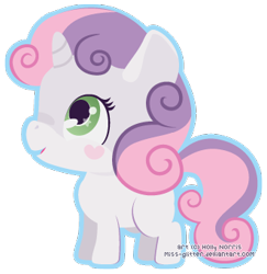 Size: 331x341 | Tagged: safe, artist:miss-glitter, sweetie belle, pony, unicorn, chibi, cute, female, filly, outline, simple background, smiling, solo, transparent background