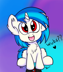 Size: 1400x1600 | Tagged: safe, artist:chicasparkle, artist:viejillox64art, dj pon-3, vinyl scratch, pony, unicorn, collaboration, adorable face, chest fluff, chibi, cute, ear fluff, looking at you, smiling, solo, talking to viewer, vinylbetes, waifu, wrong eye color