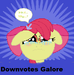 Size: 249x250 | Tagged: safe, apple bloom, 1000 hours in ms paint, adorabloom, cute, derpibooru, downvote, faic, meta, needs more jpeg, sad, sadorable, spoilered image joke