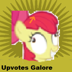 Size: 250x250 | Tagged: safe, apple bloom, 1000 hours in ms paint, derp, derpibooru, meta, needs more jpeg, smiling, spoilered image joke, upvote