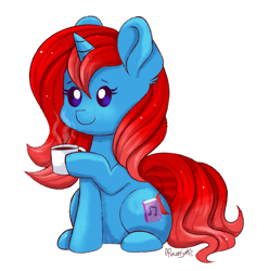 Size: 921x930 | Tagged: safe, artist:confetticakez, oc, oc only, oc:coffee bean, pony, unicorn, coffee, coffee mug, cup, female, hoof hold, mare, mug, simple background, sitting, solo, white background