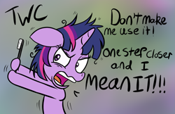 Size: 1255x815 | Tagged: safe, artist:tellywebcartoons, derpibooru import, twilight sparkle, 30 minute art challenge, crazy face, faic, ren and stimpy, solo, space madness!, toothbrush