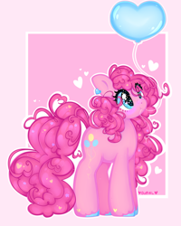 Size: 4000x5000 | Tagged: safe, artist:bunxl, pinkie pie, earth pony, pony, absurd resolution, balloon, colored hooves, cute, cutie mark, diapinkes, female, mouth hold, ponk, simple background, solo, unshorn fetlocks, wingding eyes