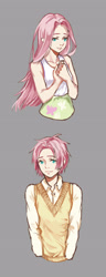 Size: 1600x4176 | Tagged: safe, artist:闷骚少女初窗, butterscotch, fluttershy, human, clothes, female, humanized, male, rule 63, sweater