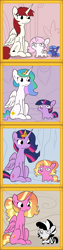 Size: 2250x9000 | Tagged: safe, artist:tjpones, luster dawn, princess celestia, princess luna, princess twilight 2.0, twilight sparkle, twilight sparkle (alicorn), oc, oc:fausticorn, oc:matriarch zeg'us, alicorn, pony, unicorn, zebra, the last problem, alicornified, cewestia, female, filly, lustercorn, lustie, sitting, squatpony, twiggie, twiggie 2.0, woona, woonoggles, younger