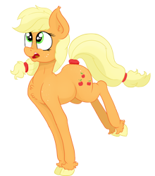 Size: 2458x2796 | Tagged: safe, artist:paskanaakka, derpibooru exclusive, applejack, earth pony, pony, butt freckles, chest fluff, colored hooves, ear fluff, female, freckles, mare, shoulder freckles, simple background, smiling, solo, tail wrap, transparent background, unshorn fetlocks