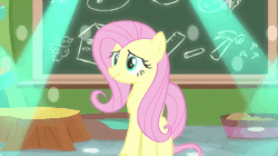 Size: 450x252 | Tagged: safe, screencap, fluttershy, pegasus, pony, teacher of the month (episode), spoiler:interseason shorts, chalkboard, gif, non-animated gif