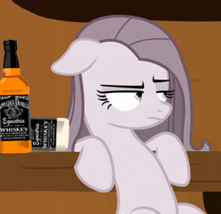 Size: 522x505 | Tagged: safe, edit, edited screencap, screencap, pinkie pie, earth pony, pony, yakity-sax, alcohol, cropped, frown, looking away, pinkamena diane pie, whiskey