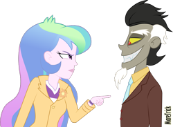 Size: 1023x752 | Tagged: safe, artist:maretrick, discord, princess celestia, principal celestia, equestria girls, dislestia, equestria girls-ified, female, male, shipping, straight