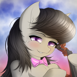 Size: 4000x4000 | Tagged: safe, artist:maneingreen, octavia melody, earth pony, pony, semi-anthro, bowtie, cello, cheek fluff, chest fluff, ear fluff, human shoulders, musical instrument, sky, smiling, solo