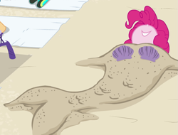 Size: 889x674 | Tagged: safe, screencap, pinkie pie, mermaid, better together, equestria girls, forgotten friendship, cropped, sand, seashell